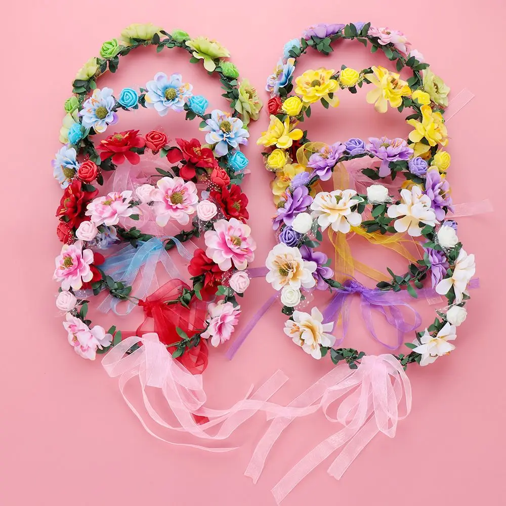 إكليل زهور بشريط قابل للتعديل للنساء ، أربطة رأس للعروس ، تاج زهور ، إكليل زهور ، رأس هالة زفاف