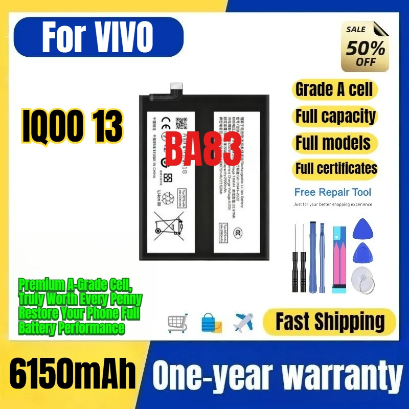 BA83 for VIVO IQOO 13 Phone Battery 0 Cycle High Quality High Capacity Battery Replacement Bateria Grade A Cell with Tools