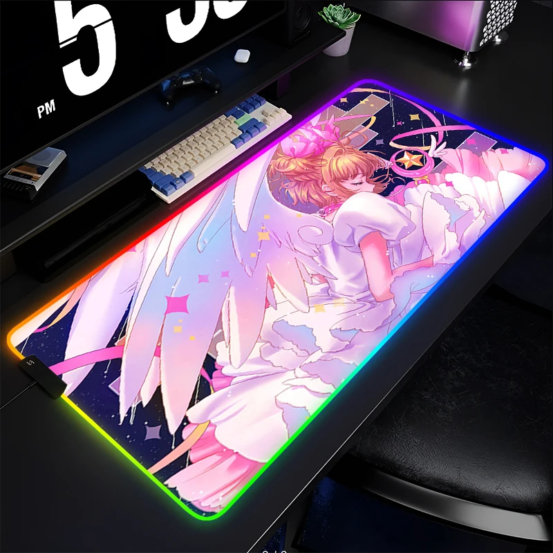 

Mouse Pad LED PC Pink Desk Mat Gamer Office Carpet Card Captor Sakura Keyboard Table Pad RGB Laptop Gaming Accessories Mousepad