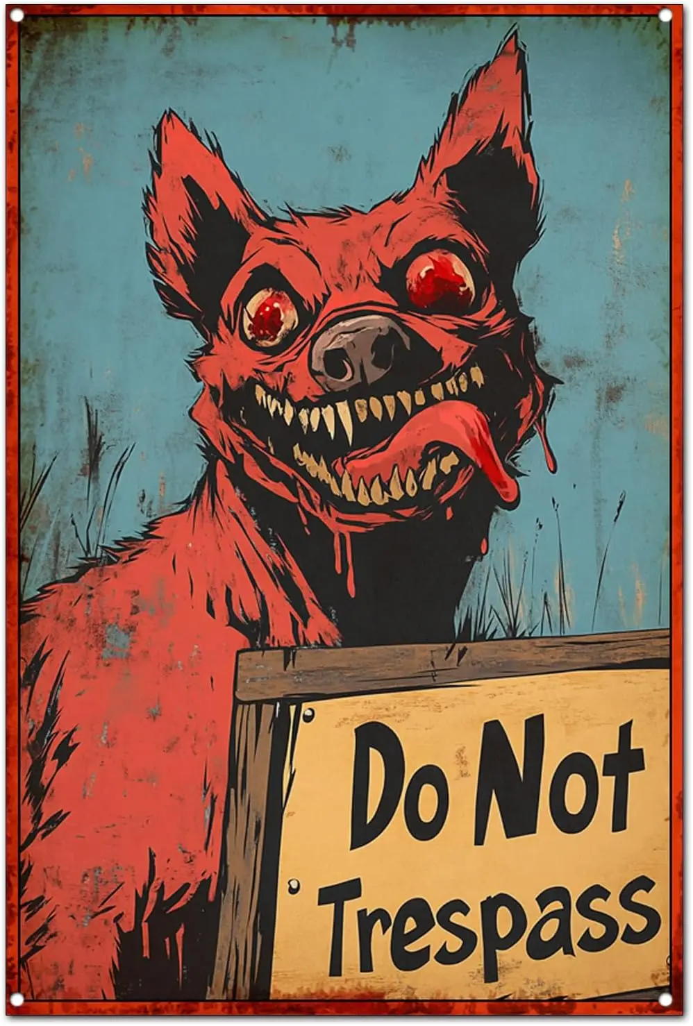 Original Vintage Animal Theme Wall Art Print Poster, Watch Out for Zombie Dogs Don;t Trespass, Funny Retro Classic Art Wall Deco