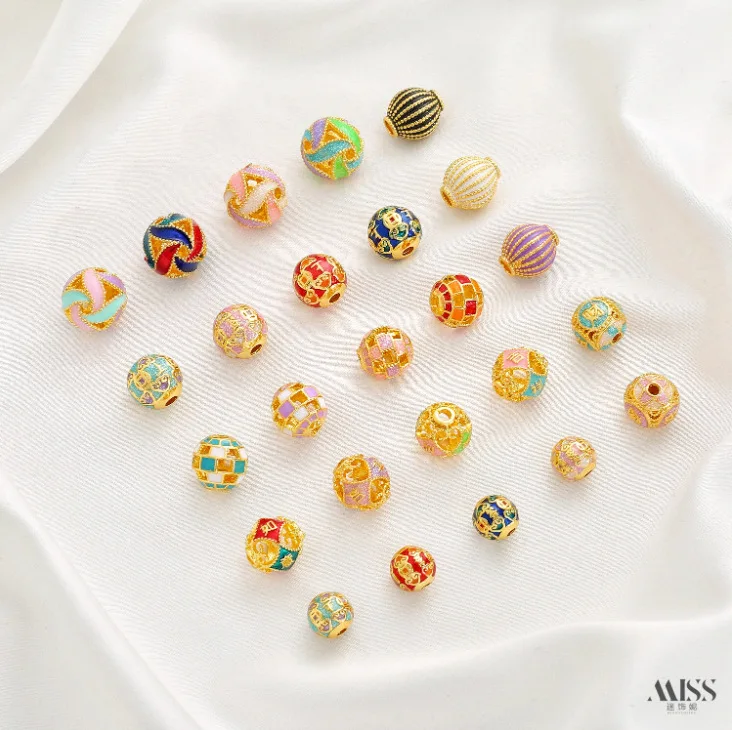 Cloisonne 18K Gold Plated Enamel, Lucky Pattern Wishful Spacer Beads, DIY Handmade Jewelry Making Accessories