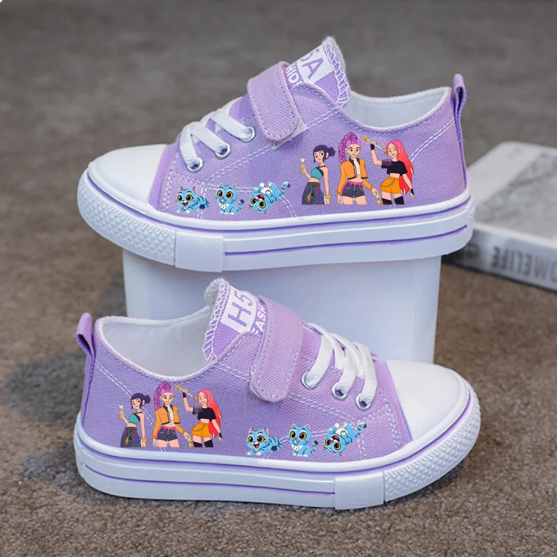 Chaussures en toile K-Pop tendance pour enfants, baskets montantes décontractées à motif de dessin animé pour filles, idéales pour la course et le tennis
