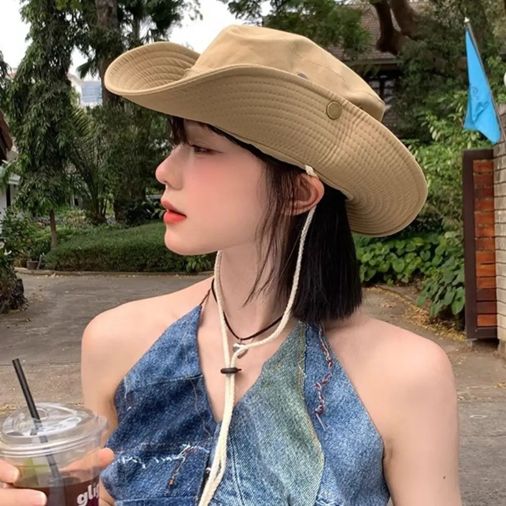 

Polyester Solid Color Sun Hats Wide Brim UV Protection Large Eaves Sun Hat Foldable Adjustable Wide Brim Bucket Hat