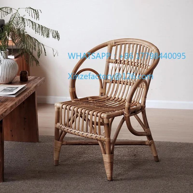 Customizable Wabi Sabi Plant Rattan Chair South East Asia Home Restaurant Armrest Back Dining Chair Vintage B & B Hotel Chair