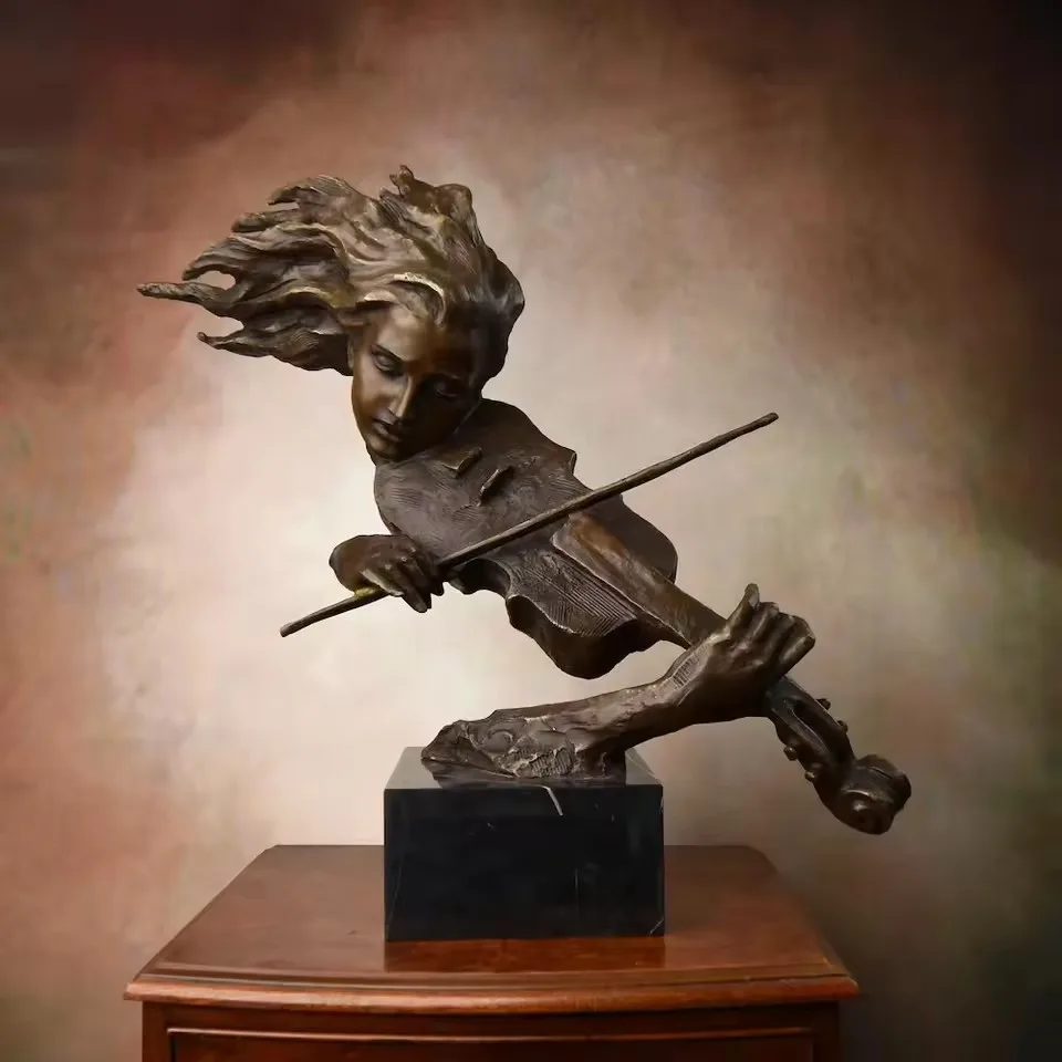 

Large Bronze Playing Violin Violinist Statue Music Sculpture Modern Handicrafts for Home Decoration 61cm