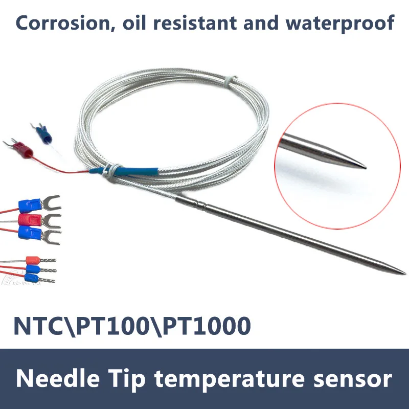 Ntc Pt100 Pt1000 Classe a Sensor de Temperatura 4×100 mm Ponta de Agulha Fio Blindado Cabo 18m Medidor de Grau Alimentício de Aço Inoxidável Sus304