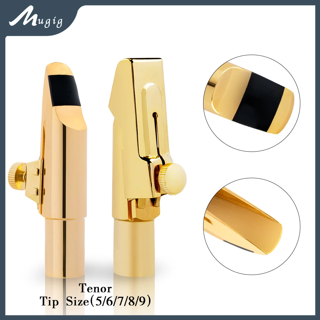 

Mugig Gold Metal Tenor Saxophone Sax Mouthpiece Bb Cap Ligature Size 5 6 7 8 9 Perfect Condition Sax MTP Flat Baffle Mouthpiece