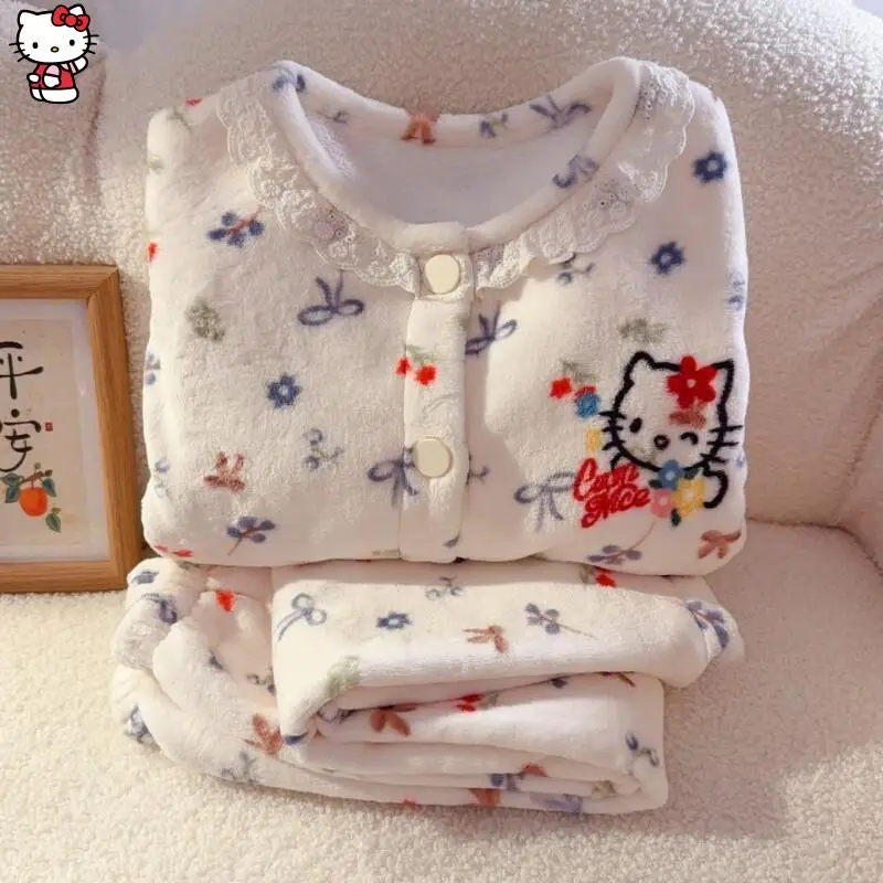 حار سانريو فتاة المتسكعون مجموعة مرحبا كيتي Y2K Kawaii أنيمي أزياء فضفاضة الخريف والشتاء سماكة الفانيلا ملابس الأطفال #1