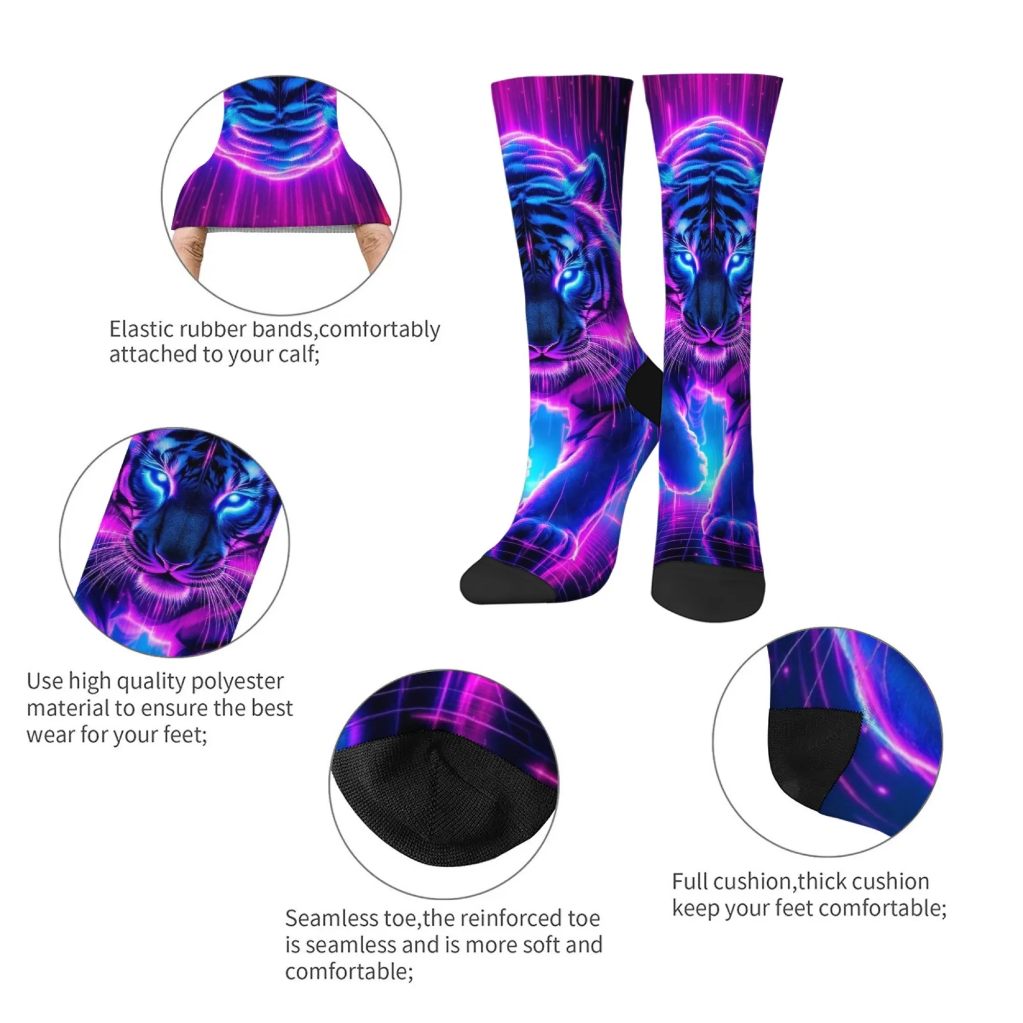 Cyberpunk النيون النمر الجوارب Harajuku نمط عادية موضة الرجال الجوارب مريحة الدافئة عدم الانزلاق جوارب رياضية الجدة هدية حفلة