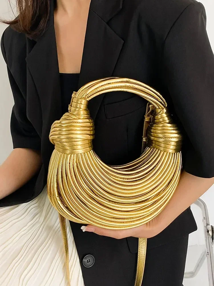 2024 Line Bundle Clutch Women HandBag Gold Luxury Designer Brand Handwoven Noodle Bags PU Leather Shoulder Bag Female Hobos Bag