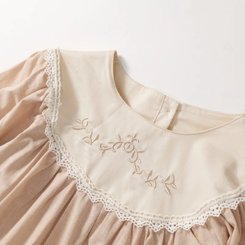 2024 New Spring Baby Girl Party Dress Long Sleeved Cotton Splicing Embroidery Dress Sister Clothing Kids Princess Dresses