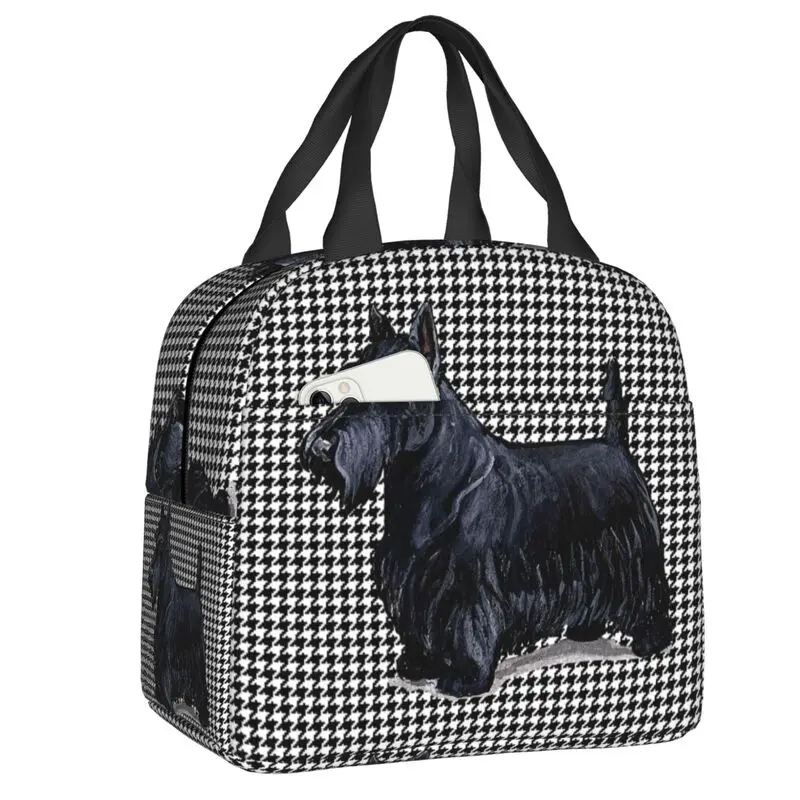 Custom Scottish Terrier Houndstooth Lunch Bag Women Pet Scottie Dog Cooler Warm Insulated Lunch Boxes for Adult Office