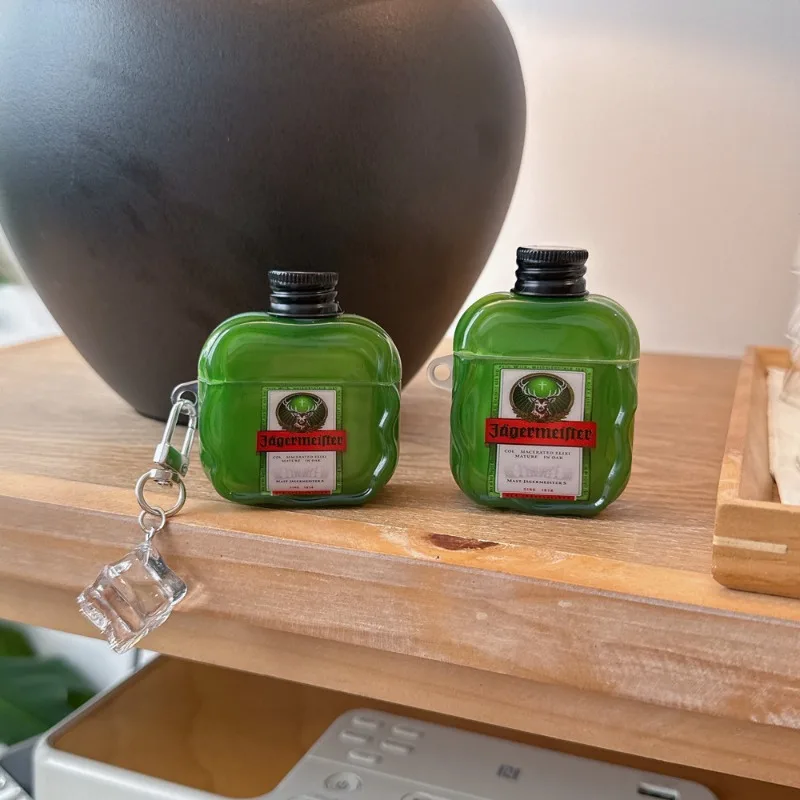 Miękkie etui ochronne na słuchawki AirPods Pro/1/2/3, wzór 3D zielonej butelki likieru, odporne na zarysowania, antypoślizgowe, urocze etui na słuchawki — zdjęcie produktu 5