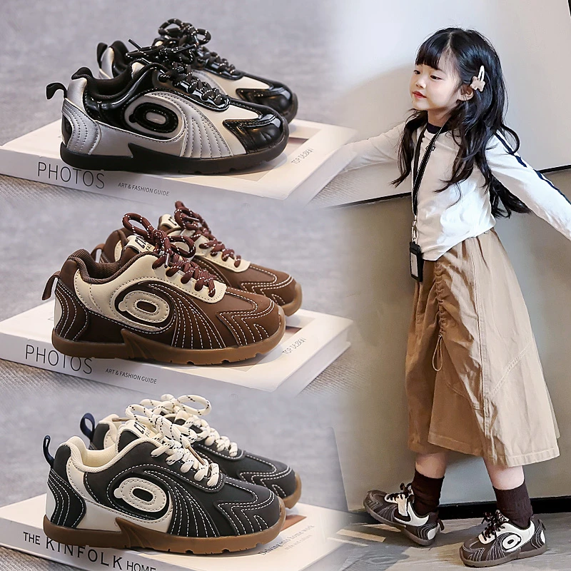 

2025 Autumn Children Sneakers Fashion Retro Patchwork Breathable Boys Girls Casual Shoes Neutral Sporty Casual Shoes