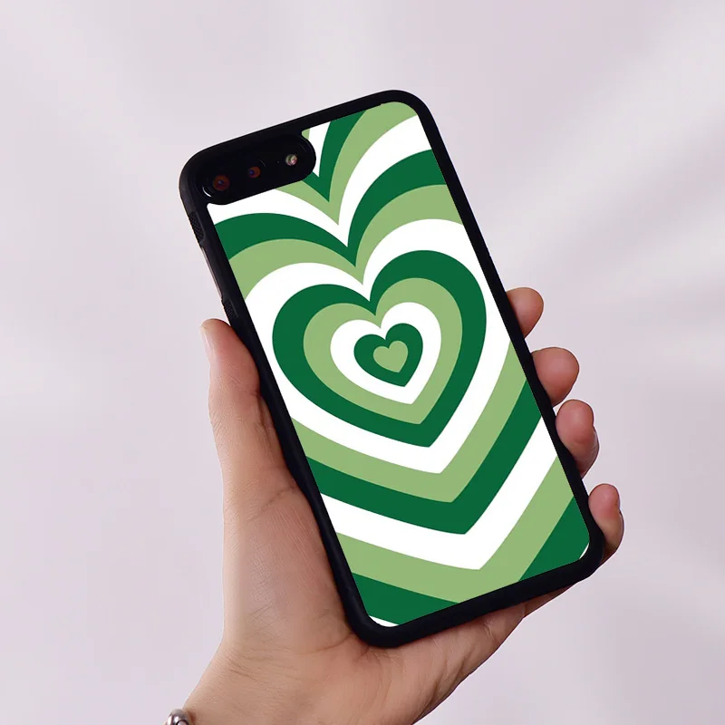 Wildflower Rubber Phone Case Cover for iPhone 6 6S 7 8 Plus X XS XR 11 12 13 14 15 Mini Pro Max Matcha Love  Green Hearts