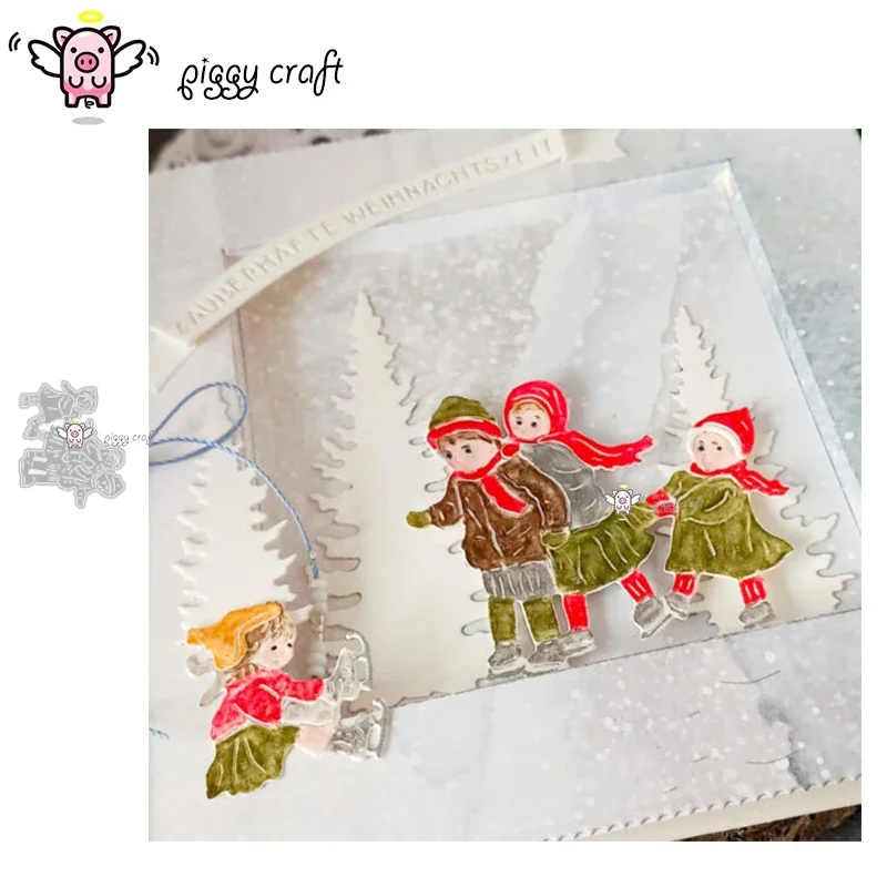 Piggy Craft metal cutting dies cut die mold Christmas children skating Scrapbook paper craft knife mould blade punch stencils