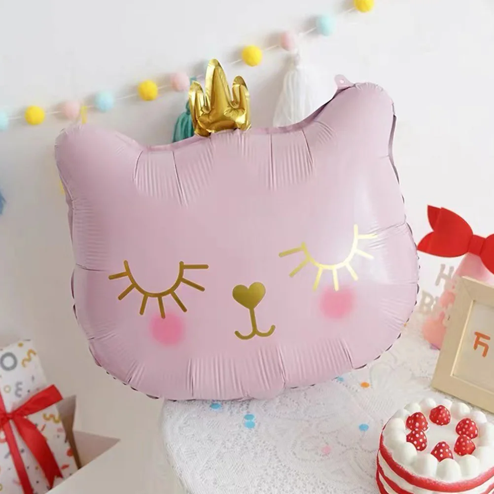 

3 Pcs Crown Cat Balloon Balloons Cute Party Kitten Cat-themed Birthday Decorations Aluminum Film Shaped