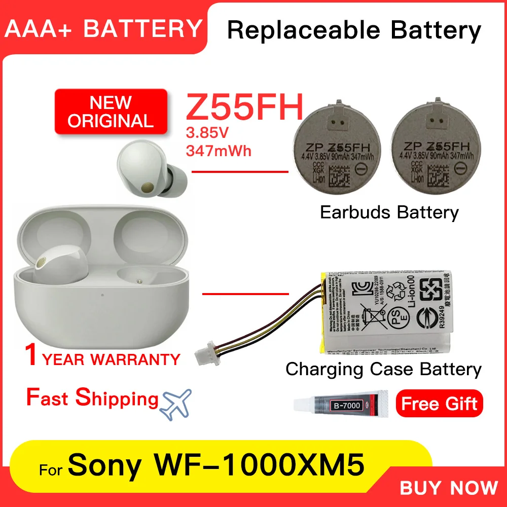 Genuine New ZeniPower ZP Z55FH 3.85V 90mAh Battery For SONY WF-1000XM5 1000XM5 XM5 Bluetooth Earbuds Headset Batteria+Free Tools