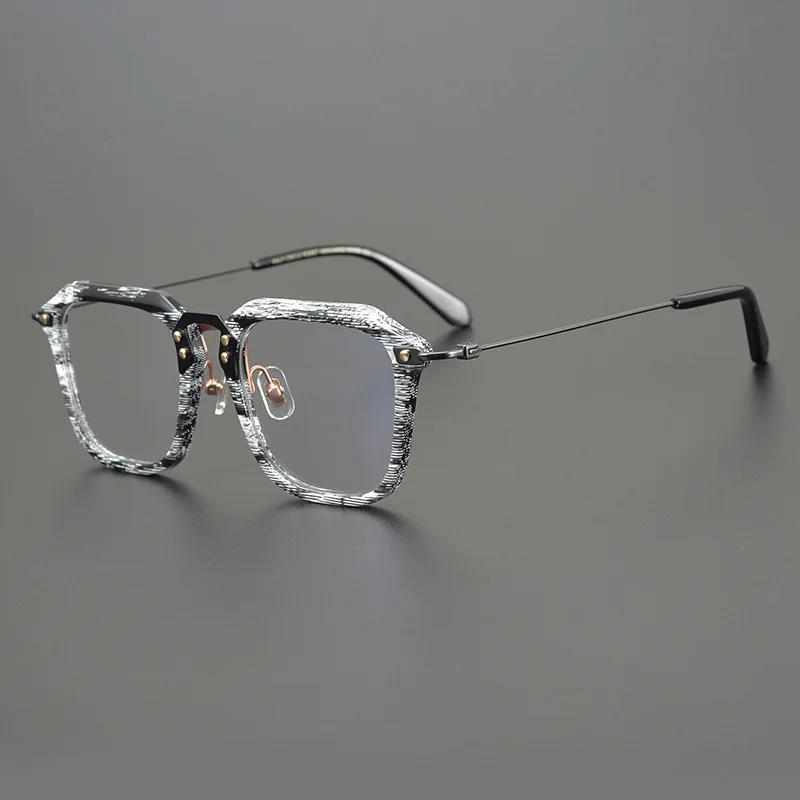 Originality Design Fashion Square Acetate Eyeglasses Frame High Quality Titanium Extra-light Men and Ladies Glasses with Case