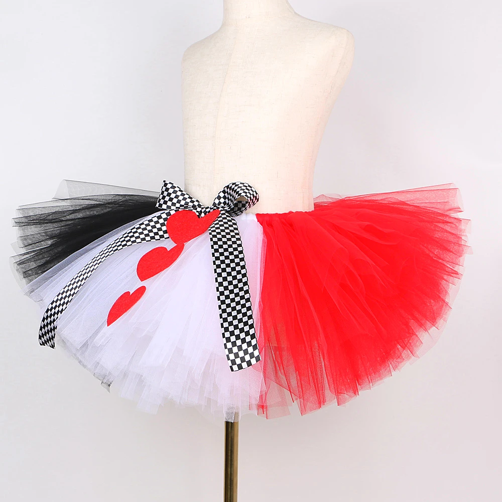 Alice in Wonderland Red Queen Tutu Skirt Outfit for Girls Kids Carnival Halloween Dress Up Costumes Baby Fluffy Tutus with Crown