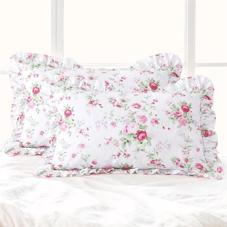 

Наволочки с цветочным принтом «Винтажные розы» в стиле кантри, 100% хлопок, элегантные, с кружевными оборками, стандартные