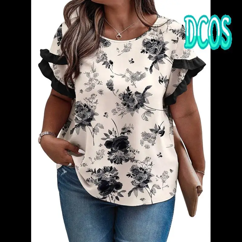 

DCOS-Women Summer Casual Chiffon Blouses V Neck Short Sleeve