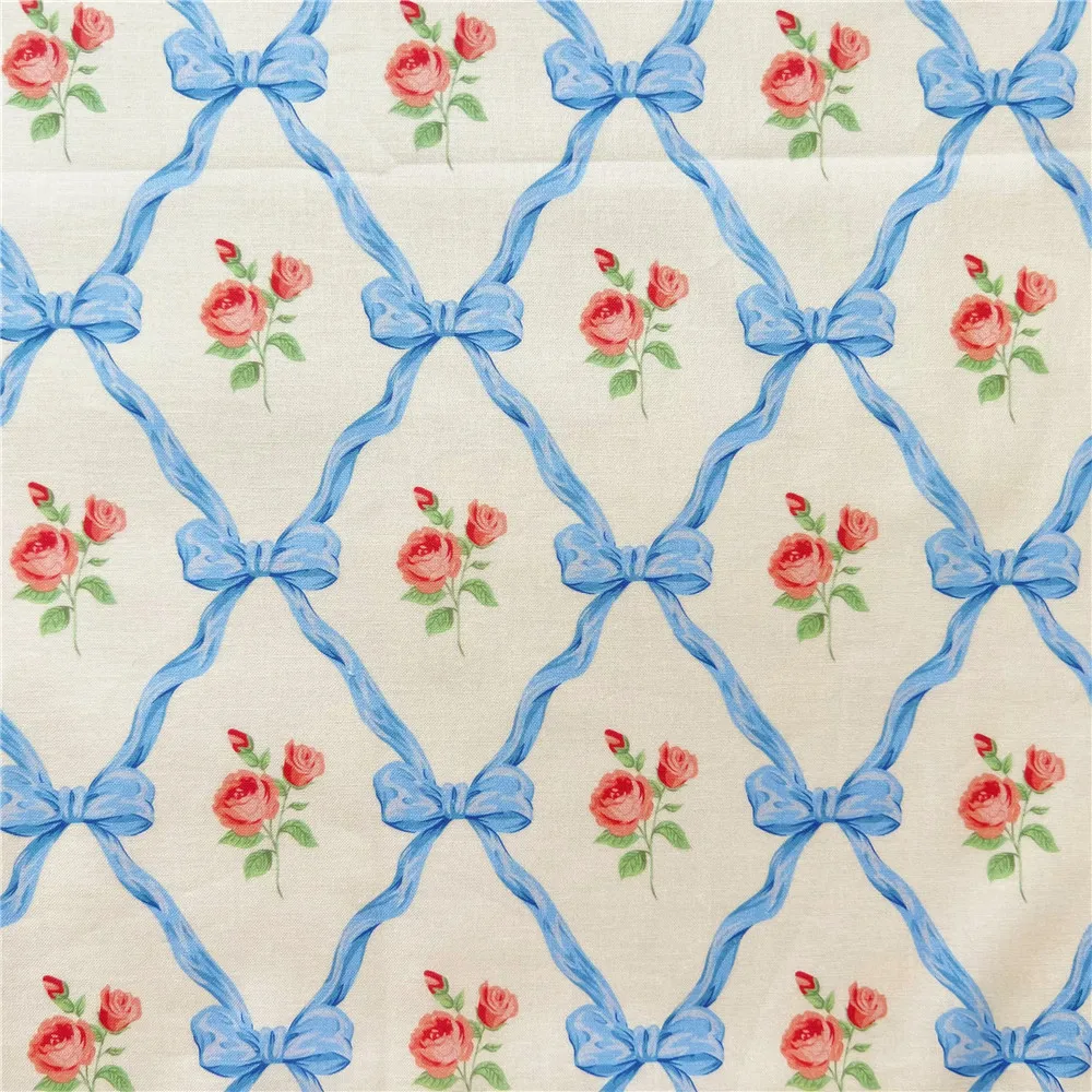 vintage rose ribbon 100% Cotton Fabric Print Cloth Sewing Quilting For Patchwork Needlework DIY Handmade Material