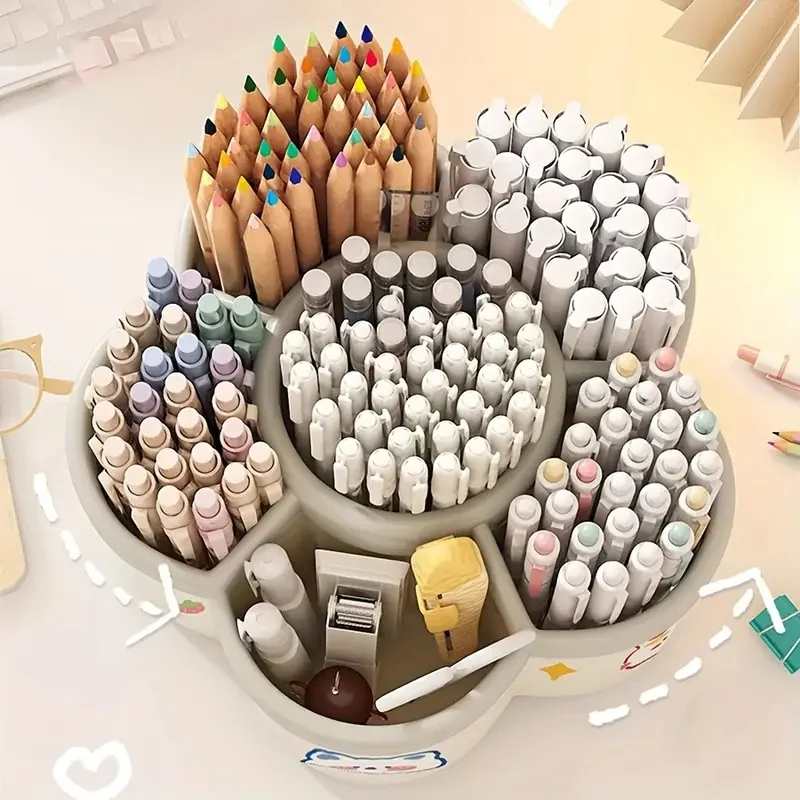 Cartoon Fire Wheel 360 Degree Rotating Pen Holder Storage Box Large Capacity Storage Box Office Desktop Stationery Storage