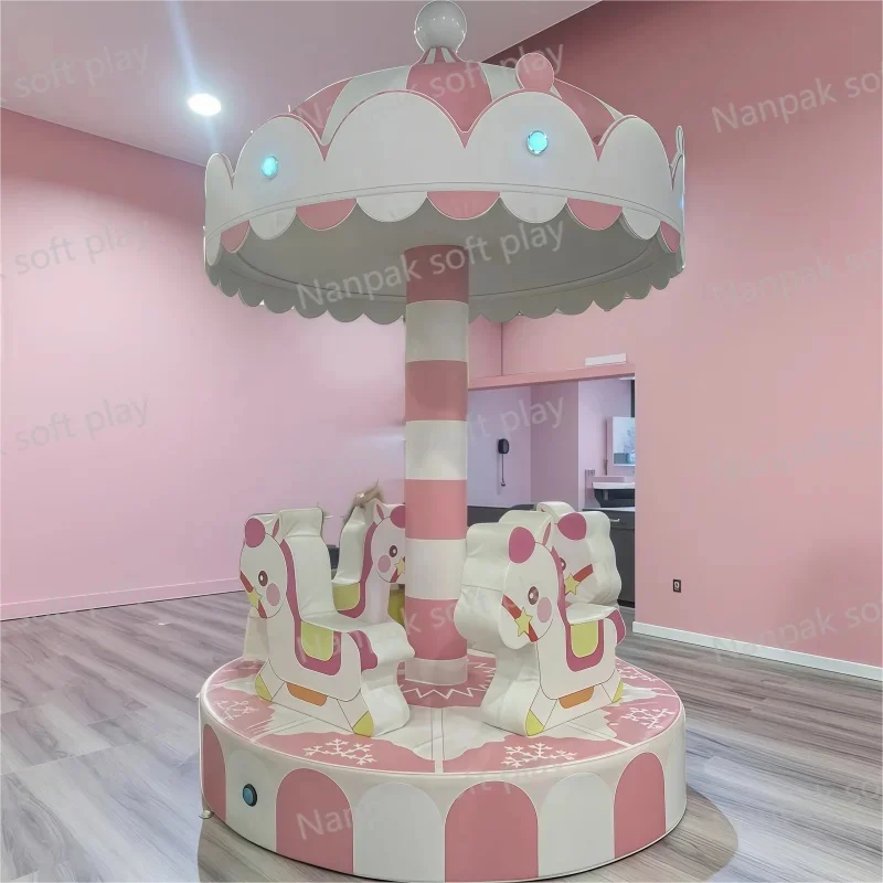 Fantastic Indoor/Outdoor Soft Merry-Go-Round Soft Play Equipment for Kids Parties for Malls Cafe Girl Princess-Themed Carousel