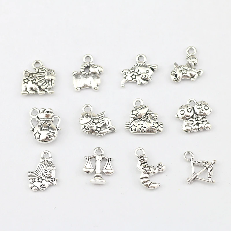 12Pcs Mixed Color Star Zodiac Sign Tibetan Mixed Charms Zinc Alloy Pendant Accessory For DIY Bracelet Necklace Jewelry Making