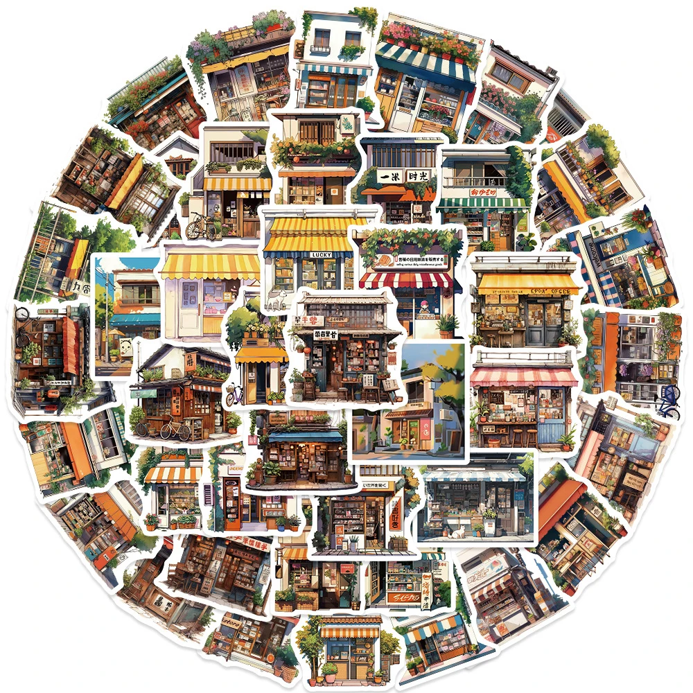 10/30/55pcs Japan Style Retro Street Shop Stickers Vintage Convenience Store Decals DIY Laptop Journal Notebook Graffiti Sticker