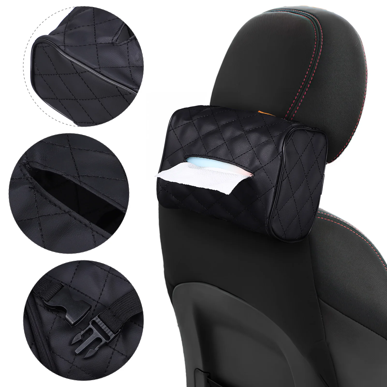 

Car Tissue Box Holder Paper Towel Napkin Dispenser Organizer Black Pu Visor Hanging Compact Space Saving Car Interior