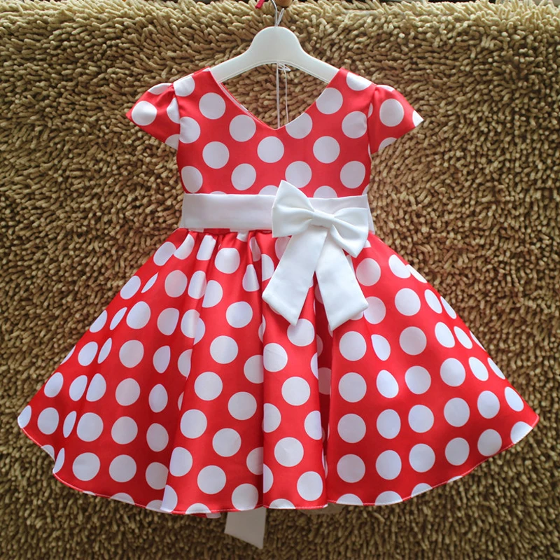 

Summer Baby Girl Short Sleeve Bow Princess Dress for Girl Polka Dot Big Red Party Wedding Dresses Kids Clothes Children Costumes