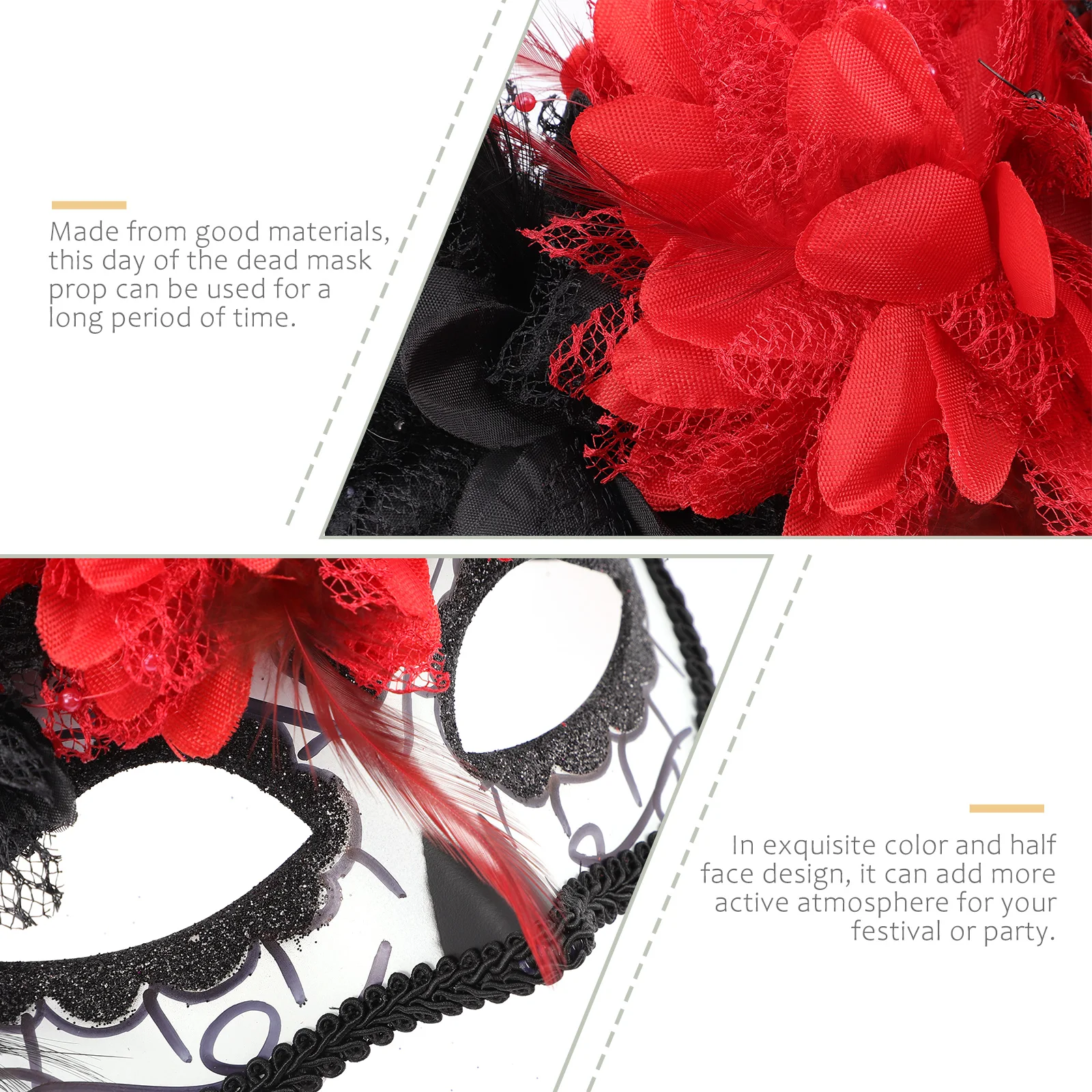 

Day of the Dead Mask Plastic Half Face Decorations for Masquerade Halloween Festivals Cosplay Dance Shows Flower Skull Design
