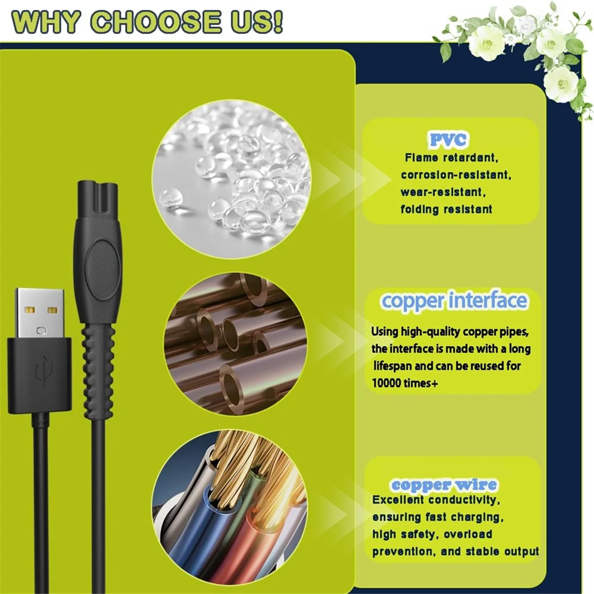 AT17 2 قطعة 5 فولت 1A USB ماكينة حلاقة شاحن الحبل لشركة فيليبس QP2724 QP2834 QP1924 MG9520 ماكينة حلاقة كهربائية المتقلب كابل الشاحن