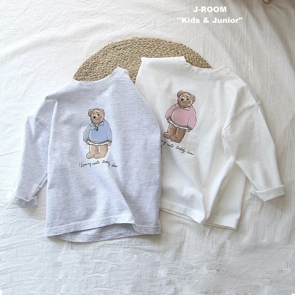 Baby Girls Boys Long Sleeve T-shirt Cartoon Bear Shirts Kids Top Tees 2024 Spring Summer Children\'s Korean Style Clothing