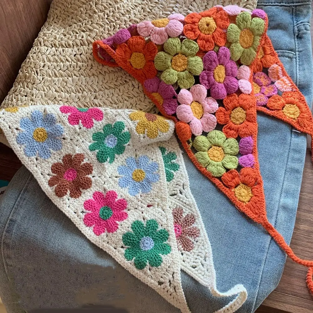 

Sweet Hair Band Knitted Headband Floral Bohemian Women Hair Scarf Girl Hair Accessories Pastoral Crochet Bandana Travel