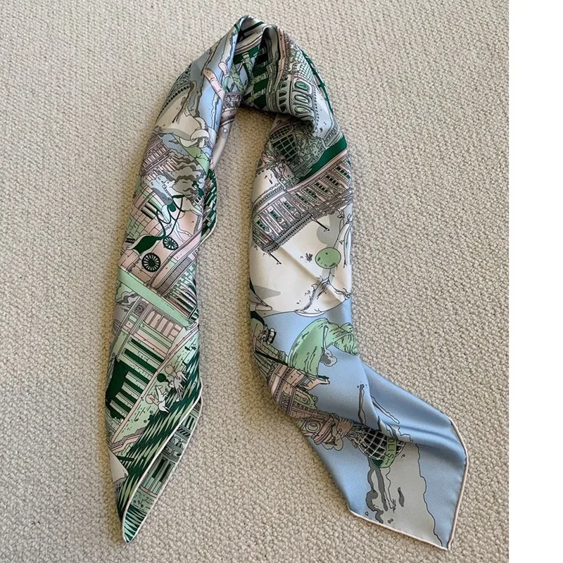 90 Silk Scarf Neckerchief Womens Luxury 100% Silk Scarf Shawl 18mm Double-Sided Printing