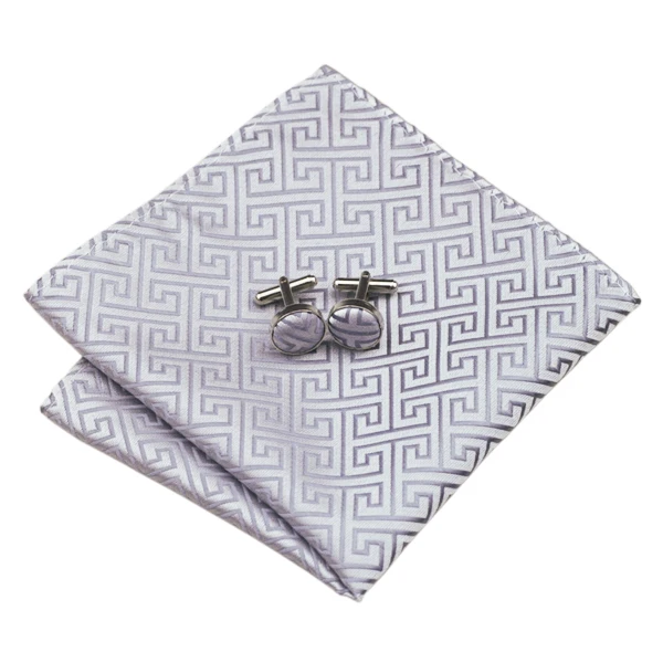 シルバー幾何学模様メンズネクタイハンカチカフスセットジャカードネクタイ男性用結婚式ビジネスネクタイフォーマル父夫ギフト