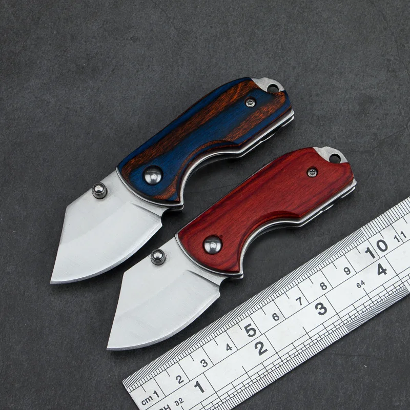 Colored Wood MINI Folding Knife High Hardness D2 Handle Express Pocket Knife EDC Outdoor Tool KeyPendant Knifves