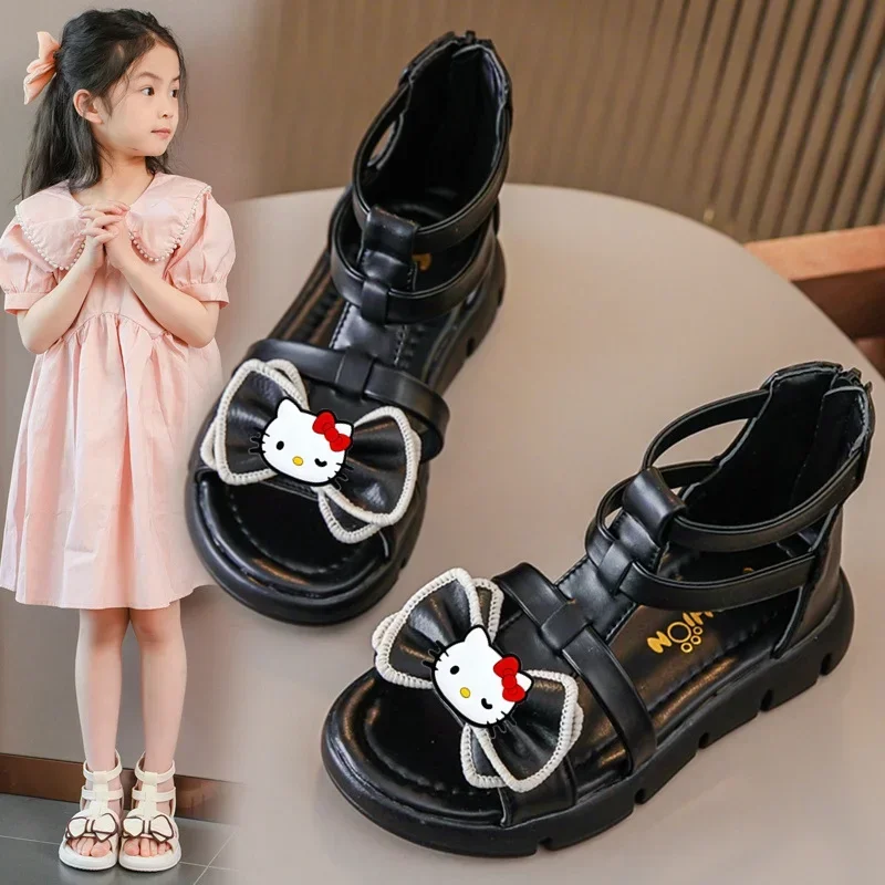 Sanrio hello kitty childrens girls sandals summer 2024 new fashion soft soled peep toe princess shoes girls student slipper sh