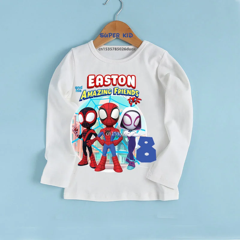 Kid Marvel Spider Man and His Good Friends Birthday Party Boy Long Sleeve T-shirt Spiderman Boy Birthday Fashion Bottoming Shirt