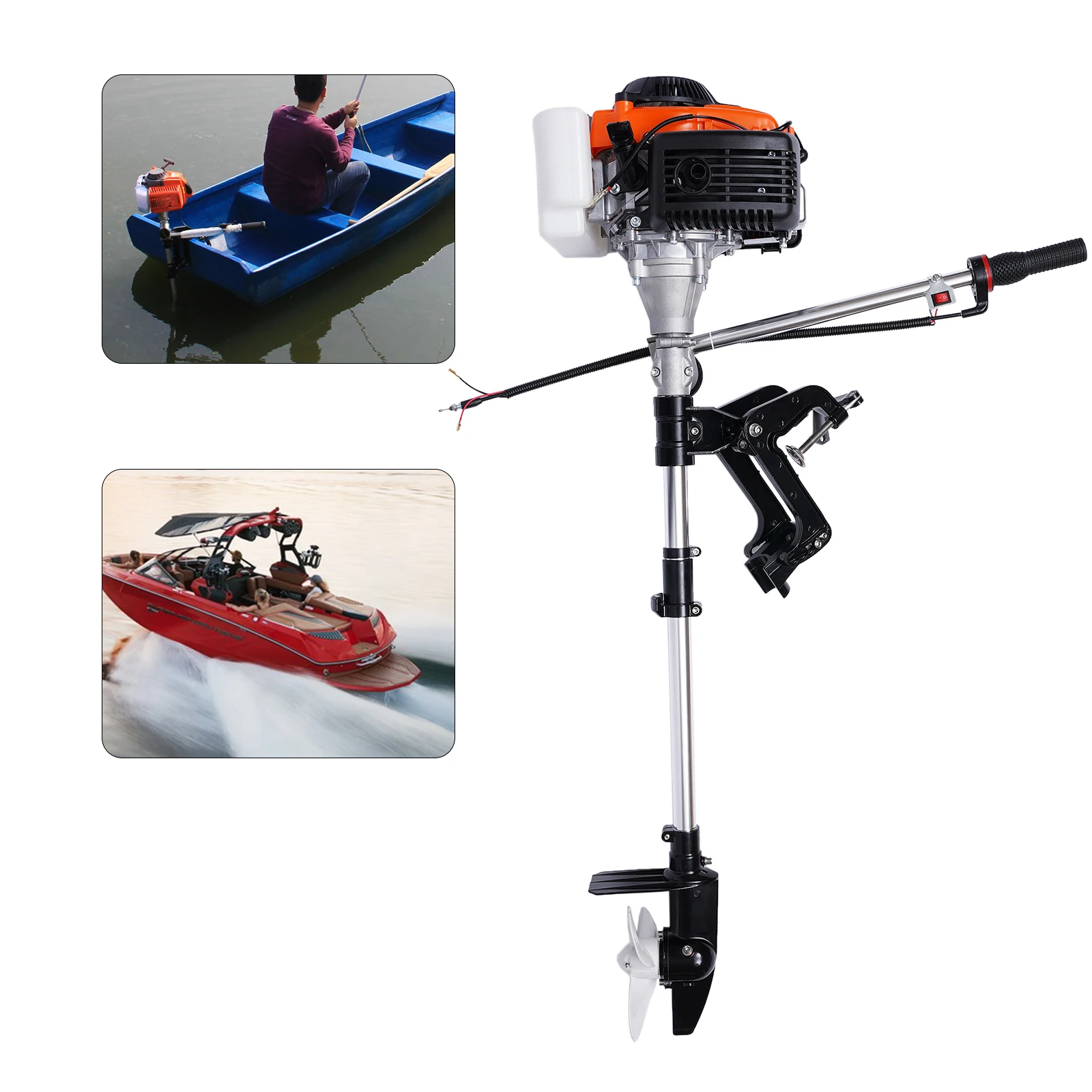 Outboard Motor 4 Stroke 1.6kw 53.2cc Air-cooling Hand-pull Start Outboard Engine for Inflatable Fishing Boat 7.5-16.4ft