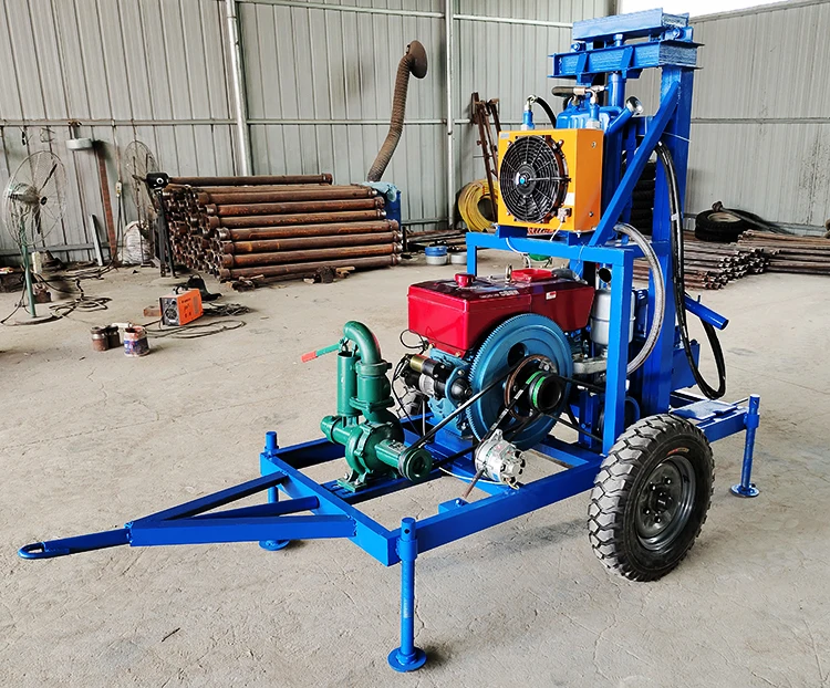 22HP 150m Water Well Drilling Machine Borehole Rig Diesel Engine Hydraulic Wheel Type for Domestic Water Source