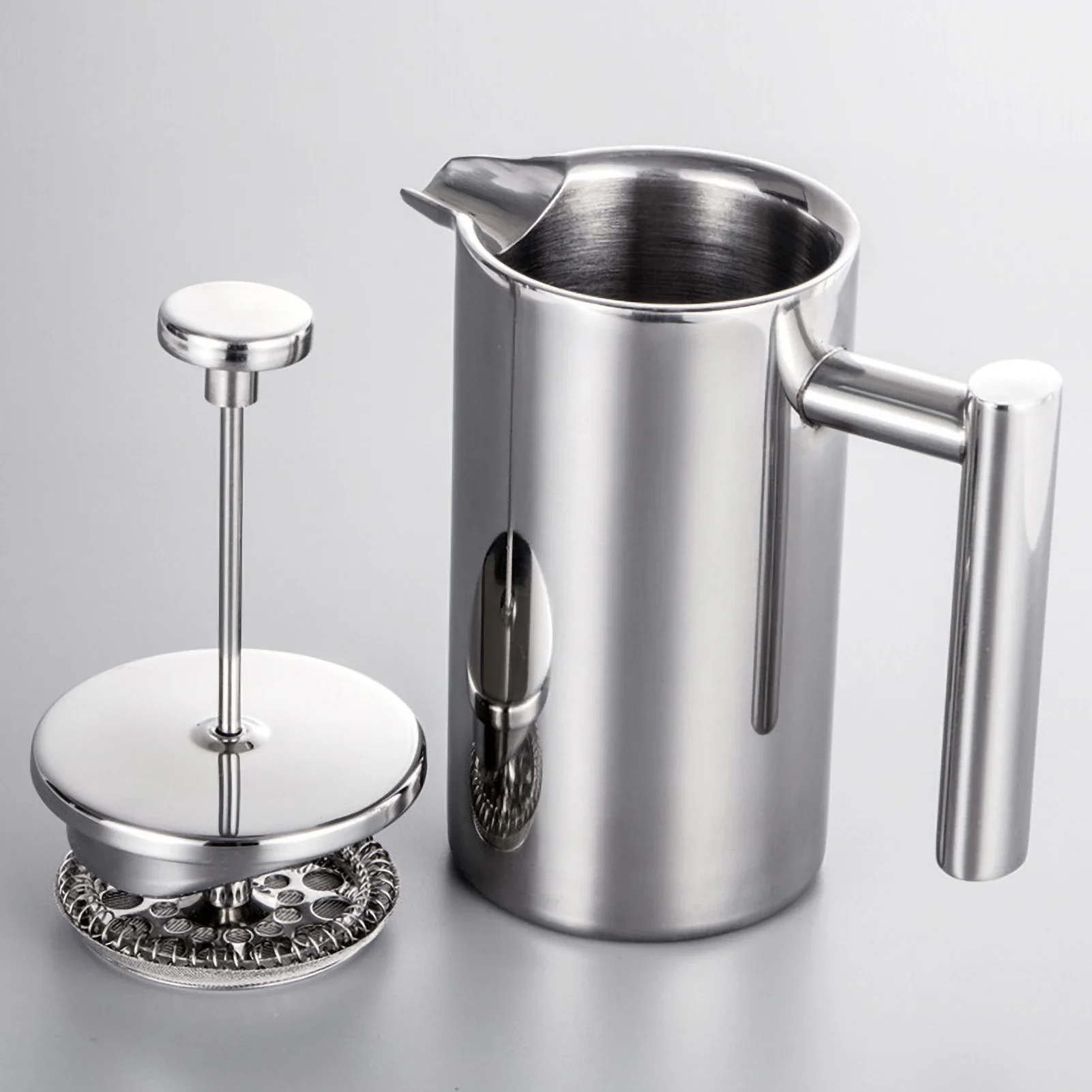 Französische Kaffeepresse Handgefertigte Kaffeekanne aus Edelstahl Hochwertig Doppelwandig Isoliert 350ml/800ml/1000ml
