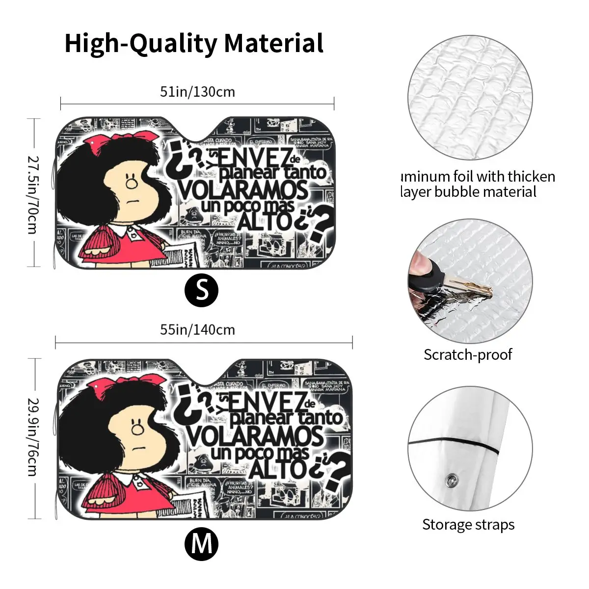 Cute Mafalda Sunshade Windscreen Anime Cartoon Foldable Car Front Windshield 70x130cm Sunshade Visor Solar Protect