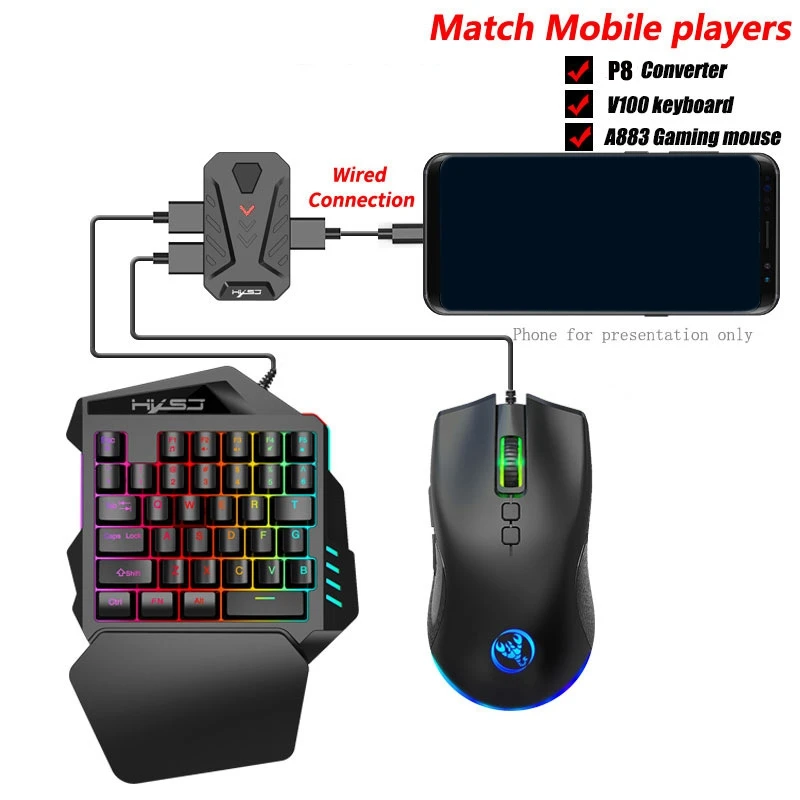 Hxsj Gaming Tastatur Maus Converte,4 in 1 Gaming Tastatur Maus Konverter Combo für Android Phone P8