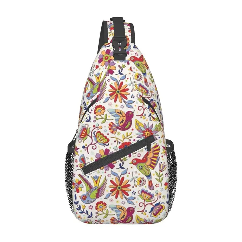 Mochila cruzada informal para hombre, bolsa de hombro con diseño de pájaro, flores de México, para senderismo