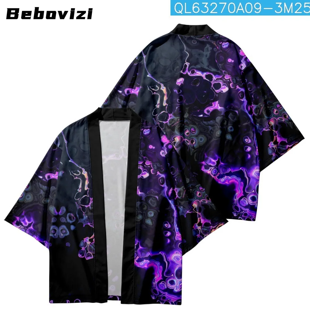 New Design Blue Flame Print Shirt Kimono Women Men Harajuku Haori Japanese Beach Yukata Streetwear Cardigan Clothing