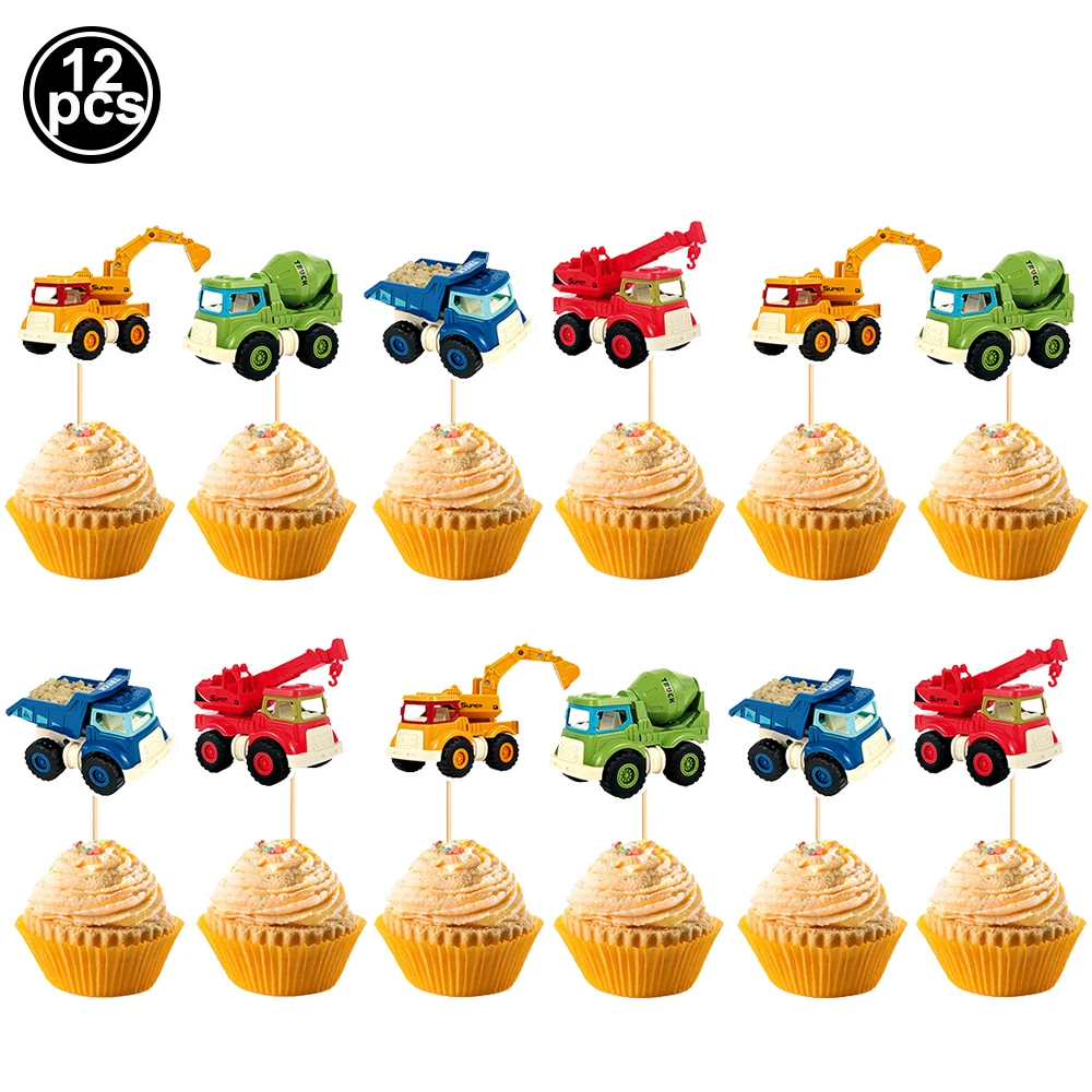 Baumaschinen-Cupcake-Topper: Bagger, Muldenkipper, Fahrzeuge – Tortendekoration für Kindergeburtstage und Babypartys – Detail 2